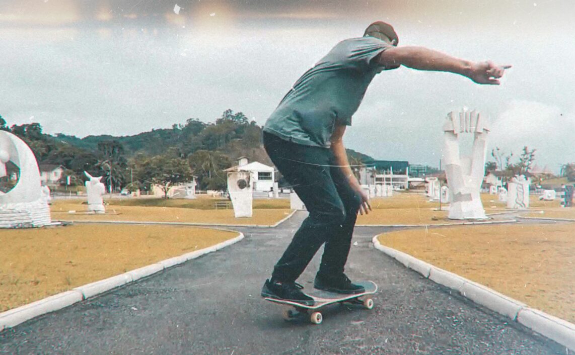 Deco Baumgartner riding a skateboard in his hometown of Brusque, Brazil.