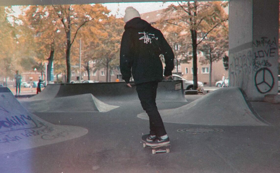 skater at skateboarding park in berlin for idance commercial video.